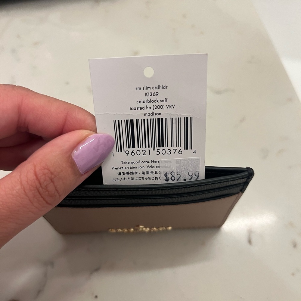 kate spade Pink and Black Saffiano Leather Card Case